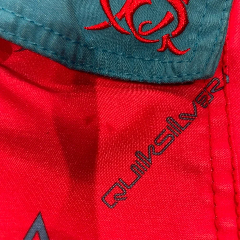 Quiksilver Mens Red Blue Logo Print Board Shorts Cargo Pocket Size 34
